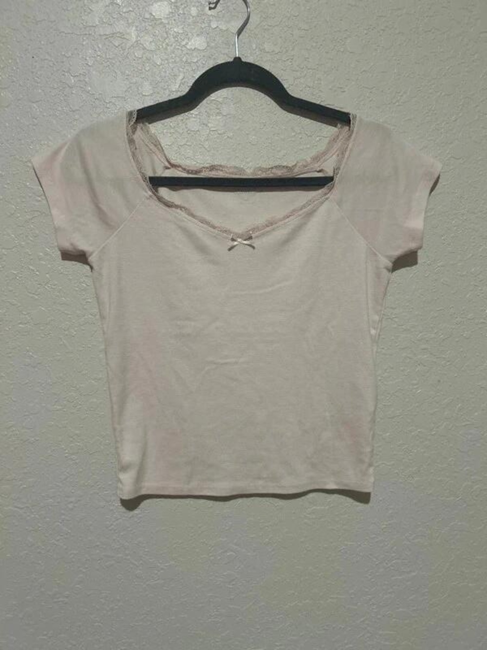 Women's Light Pink Lace-Trim Short Sleeve Top
